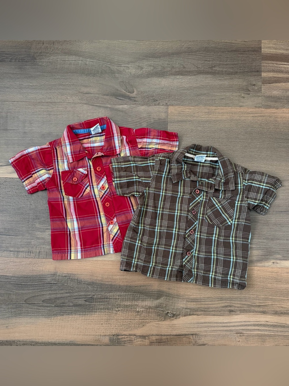 Y2K Sprockets Short Sleeve Plaid Button Down Shirt Bundle - Red - Brown Size 3T